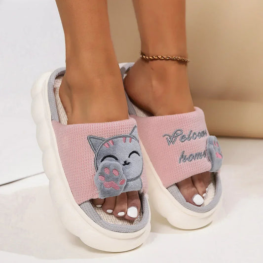 Cute Cartoon Kitten Home Slippers For Women - DanaFashionstore