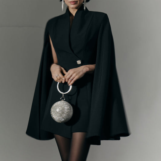 Elegant Cloak Slim Solid Color Single Buckle Dress