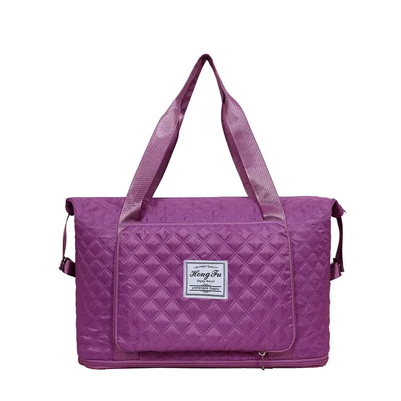 Foldable Travel Duffle Bag With Rhombus Sewing Design Large Capacity Fitness Handbag Portable Versatile Shoulder Bags Expandable Organizer - DanaFashionstore