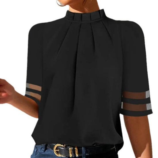 Pure Black Pleated Small Turtleneck Fashion Top