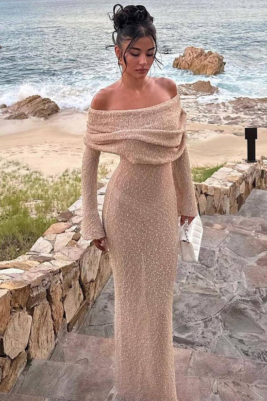 New One-shoulder Knitted Long-sleeved Dress Sexy Beach Holiday Long Dresses Womens Clothing