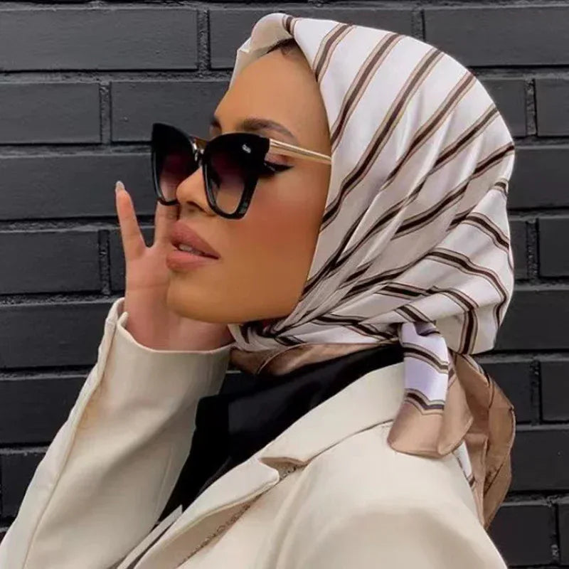 Chain Printed Scarf Women's Casual Scarf 90 90cm Satin Large Kerchief - DanaFashionstore