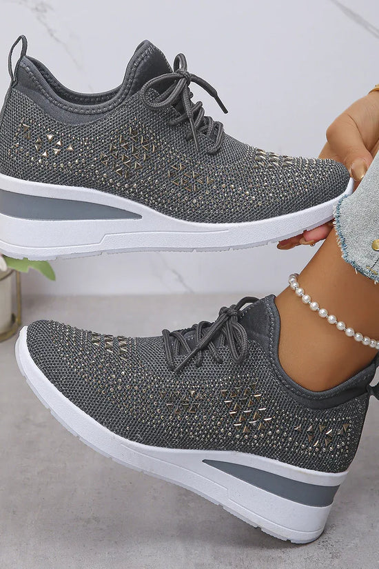 Ins Rhinestone Sneakers Fashion Lace Up Wedges Casual Shoes Women's Daily Commuting Sports Shoes - DanaFashionstore