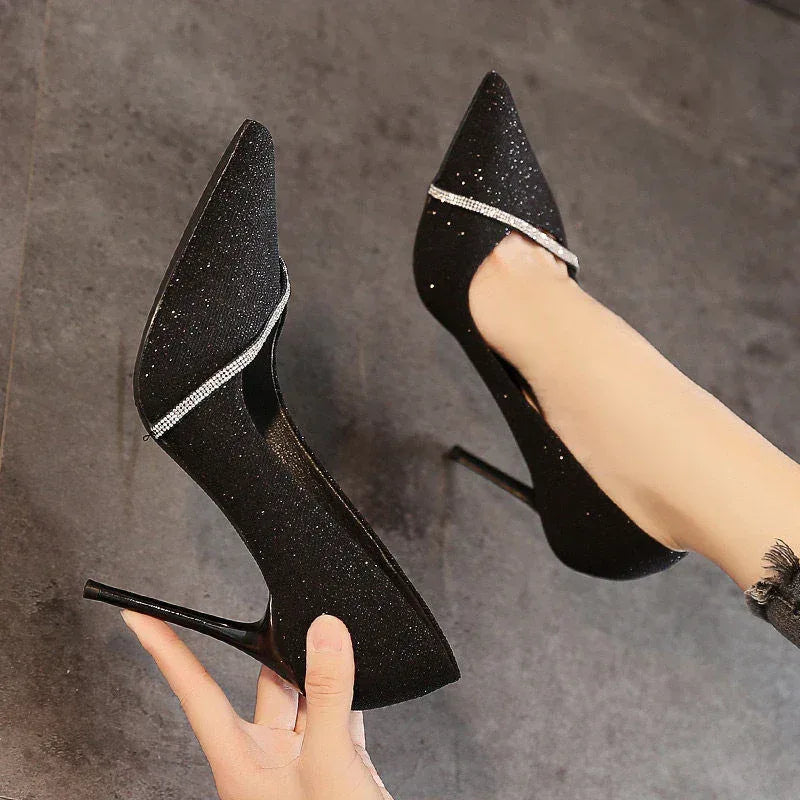 Spring And Autumn All-match French Girl Pointed Rhinestone Stiletto Banquet High Heels - DanaFashionstore