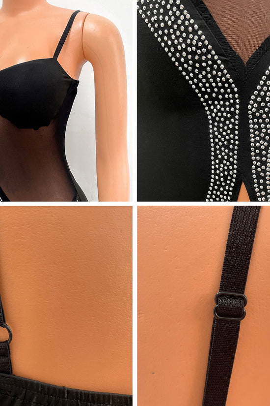 Women's Fashion Suspenders Rhinestone Split Dress