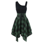Fashion Plaid Suspender Elastic Waist Irregular Plaid Dress - DanaFashionstore