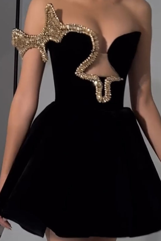 Strapless Sequined V-neck Tight Dress Women