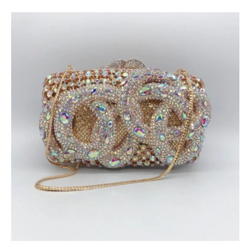 Python Diamond-studded Dinner Bag Magnetic Clasp Chain Clutch - Dana Fashion