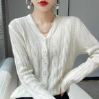 Twisted Pearl-Button V-Neck OuterwearLayering Top Knitted Sweater Jacket