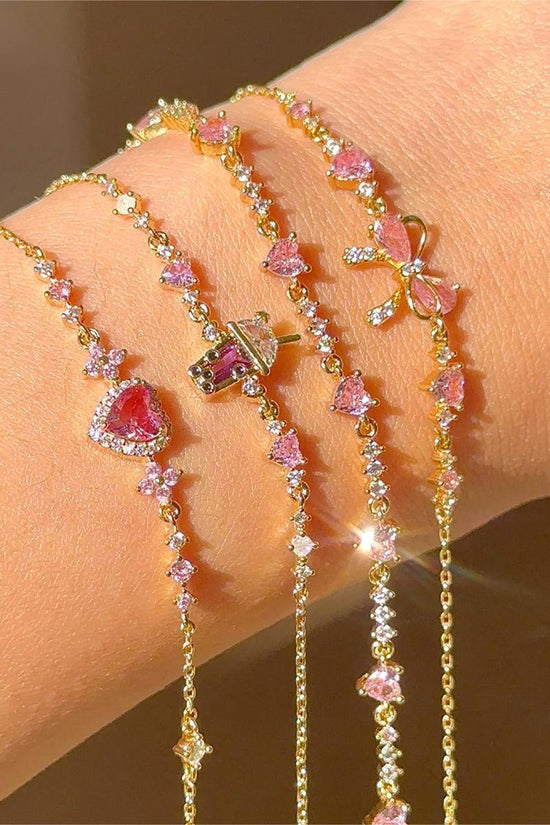 Sweet Bow Heart Rhinestone Bracelet Y2K Ins Fashion Chain Bracelet Valentine's Day