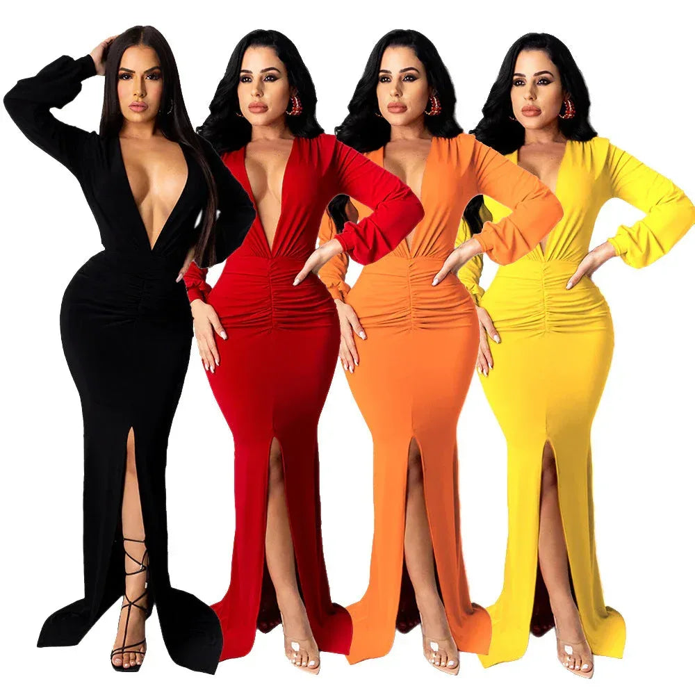 Women's Large V-neck Slim-fit Nightclub Evening Dress - DanaFashionstore