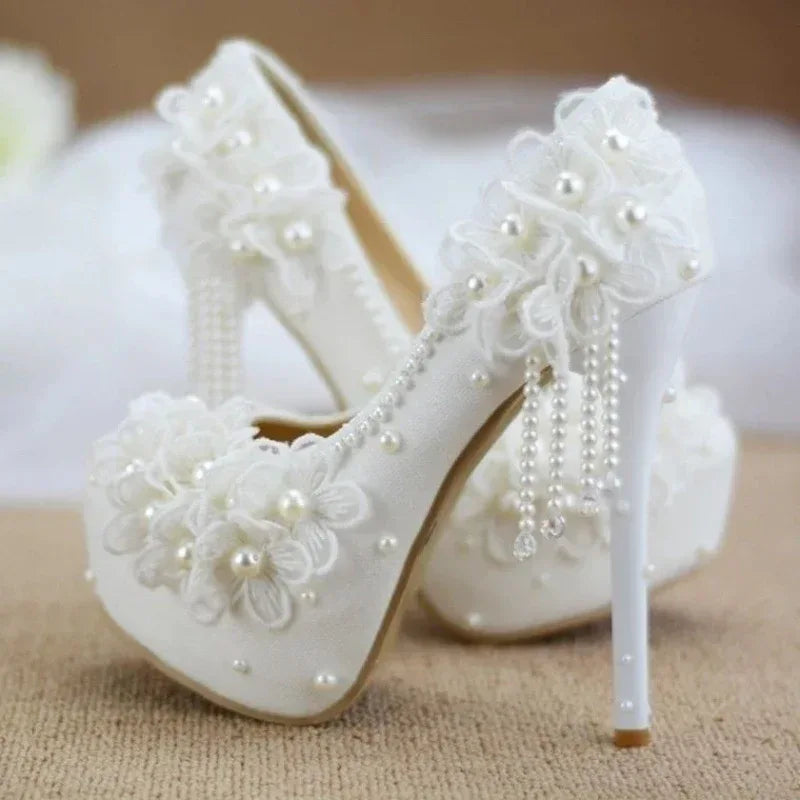 Male Lace High-heeled Shoes Korean Style, Flower Rhinestone Tassel Bride - DanaFashionstore