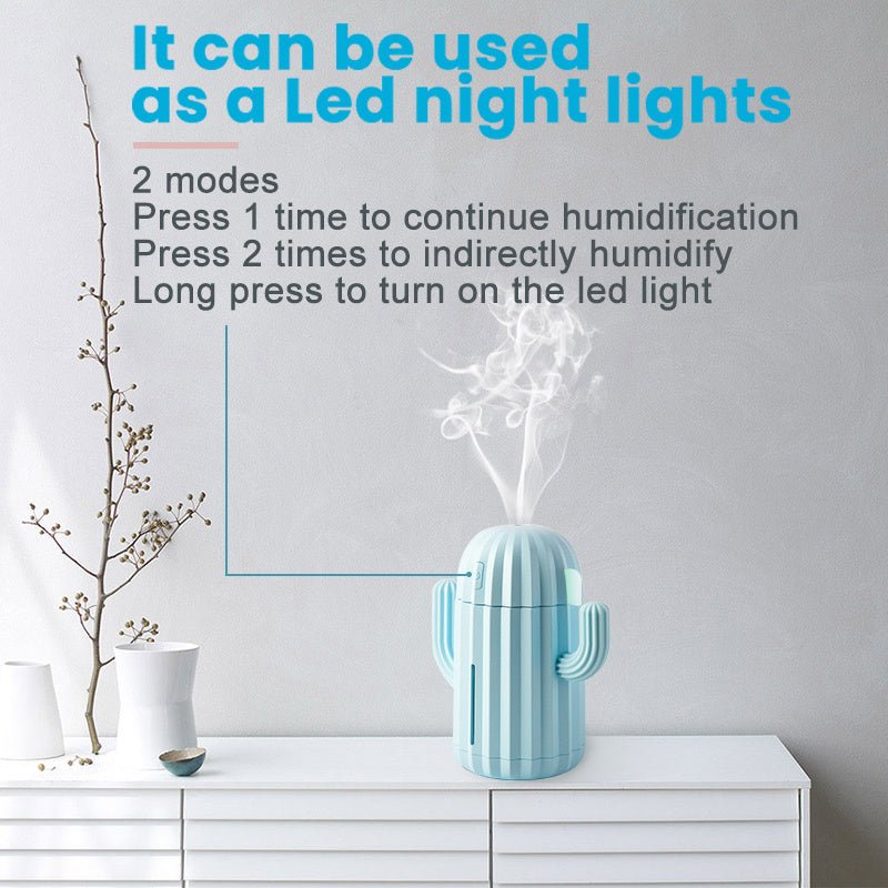 Cactus Wireless Humidifier Rechargeable $35.99 Dana Fashion Color: Blue style: Charging Beauty Tools Material: ABS + PP + PET + Electronic Components Product size: 79 * 140 * 147mm Product Packing: 80 * 141 * 148mm Water tank capacity: 340 ml Spray quanti