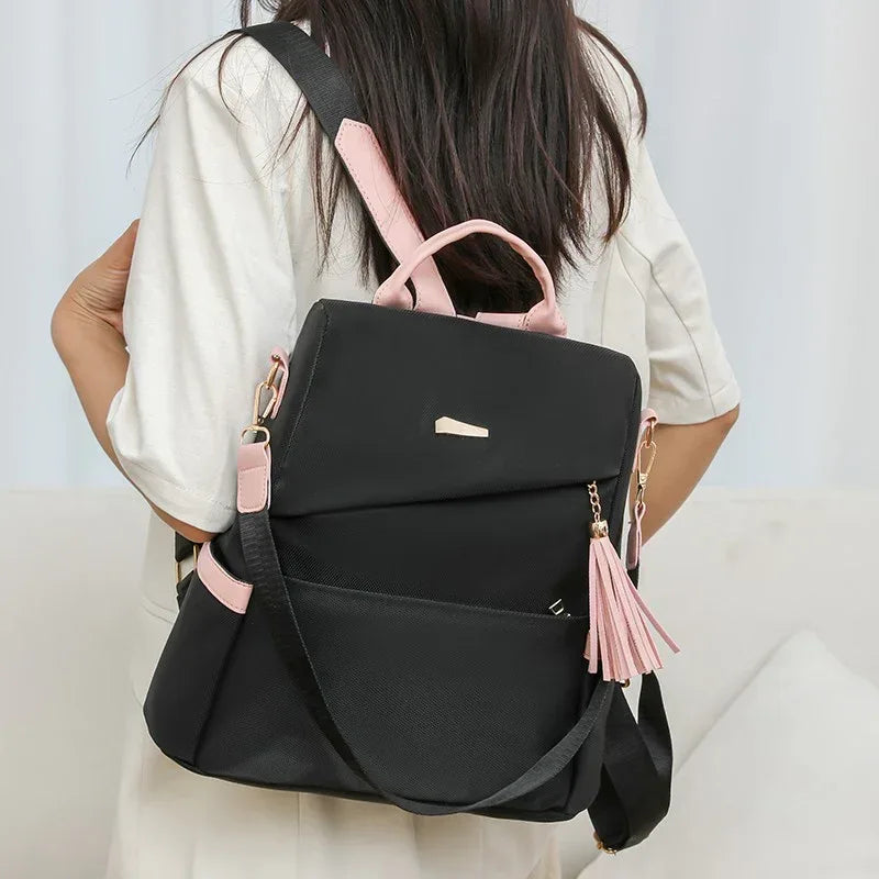 Oxford Cloth Stitching Women'S Backpack Anti-Theft Back Zipper Girls Schoolbag Casual Travel Double Shoulder Backpack - DanaFashionstore