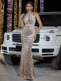Fashion Velvet Halter Sheath Hollow-out Banquet Evening Dress - DanaFashionstore