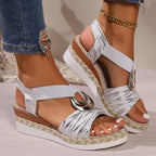 Plus Size Women's Metal Buckle Decorative Hemp Rope Sandals - DanaFashionstore