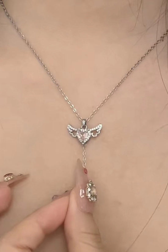 Moving Cupid Heart Angel Wings Tassel Necklace With Crystal Clavicle Chain Women Jewelry Gift Valentine's Day