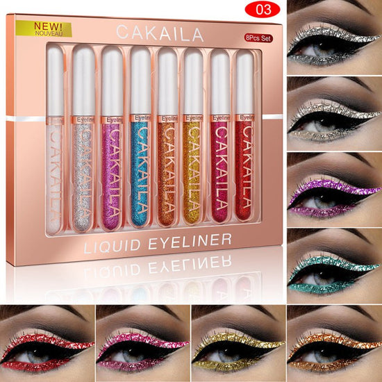 CAKAILA Kakaila 8color Liquid Eyeliner Set $31.66 Dana Fashion style: 01style makeup Specification: Product category: Eyeliner Color classification: 01, 02, 03 Packing list: Eyeliner set * 1 set