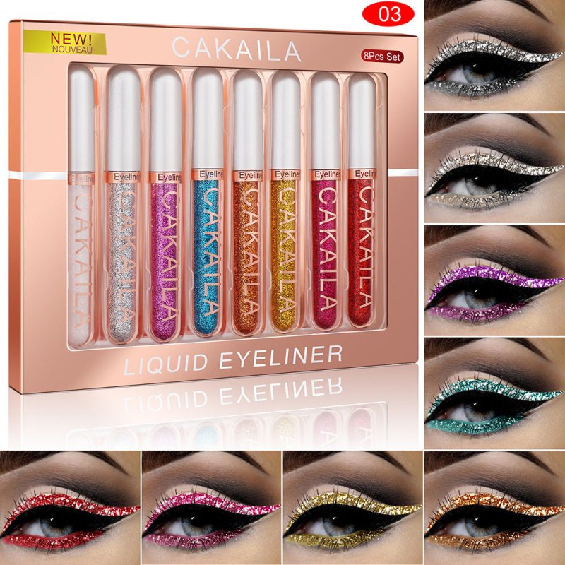 CAKAILA Kakaila 8color Liquid Eyeliner Set $31.66 Dana Fashion style: 01style makeup Specification: Product category: Eyeliner Color classification: 01, 02, 03 Packing list: Eyeliner set * 1 set