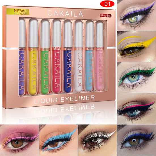 CAKAILA Kakaila 8color Liquid Eyeliner Set $31.66 Dana Fashion style: 01style makeup Specification: Product category: Eyeliner Color classification: 01, 02, 03 Packing list: Eyeliner set * 1 set