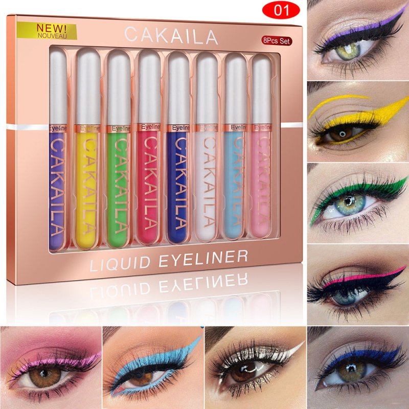 CAKAILA Kakaila 8color Liquid Eyeliner Set $31.66 Dana Fashion style: 01style makeup Specification: Product category: Eyeliner Color classification: 01, 02, 03 Packing list: Eyeliner set * 1 set
