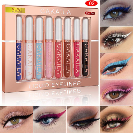 CAKAILA Kakaila 8color Liquid Eyeliner Set $31.66 Dana Fashion style: 01style makeup Specification: Product category: Eyeliner Color classification: 01, 02, 03 Packing list: Eyeliner set * 1 set