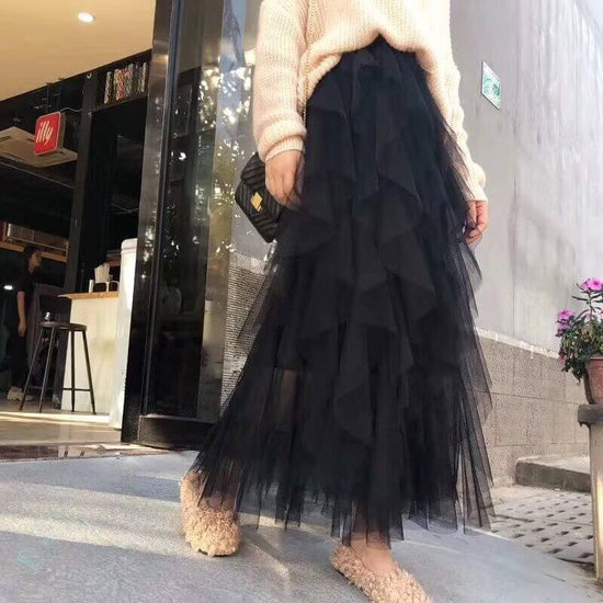 Cake Mesh Pleated Skirt For Women $32.50 Dana Fashion Color: Black Size: 2XL Women's clothing Product information: Fabric name: Mesh Color: white, light gray, black, pink, apricot, khaki, Rose Main fabric composition: Polyester (polyester fiber) Size: S r