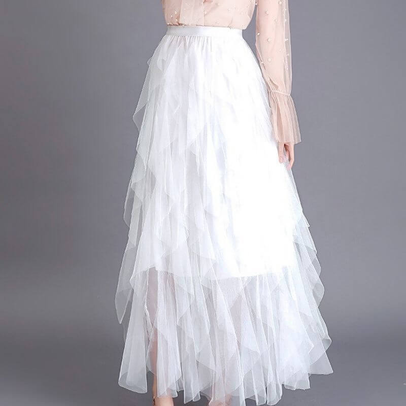Cake Mesh Pleated Skirt For Women $32.50 Dana Fashion Color: White Size: 2XL Women's clothing Product information: Fabric name: Mesh Color: white, light gray, black, pink, apricot, khaki, Rose Main fabric composition: Polyester (polyester fiber) Size: S r