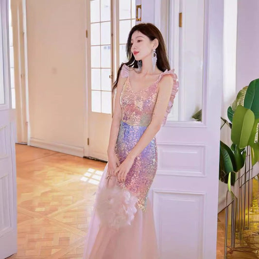 Camisole Evening Dress Light Luxury Minority $59.99 Dana Fashion Color: Pink Size: L Women's clothing Product information: Color: Pink Sleeve type: sleeveless Main fabric composition: Polyester (polyester fiber) Waist Type: Mid waist Size: S,M,L,XL Applic