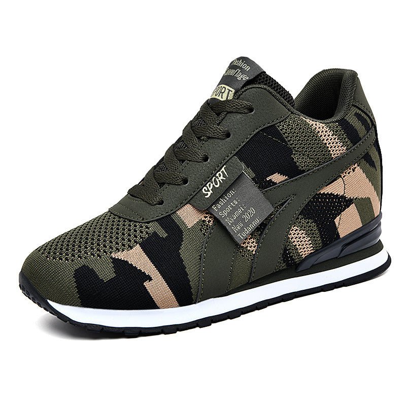Camouflage Height Increasing Insole Sports Leisure Tourist Shoes $53.10 Dana Fashion Color: Army Green Size: 35 Women's shoes Product information: Pattern: Camouflage Applicable sports: Universal Color: A2029 army green Upper height: Mid-top Heel height: