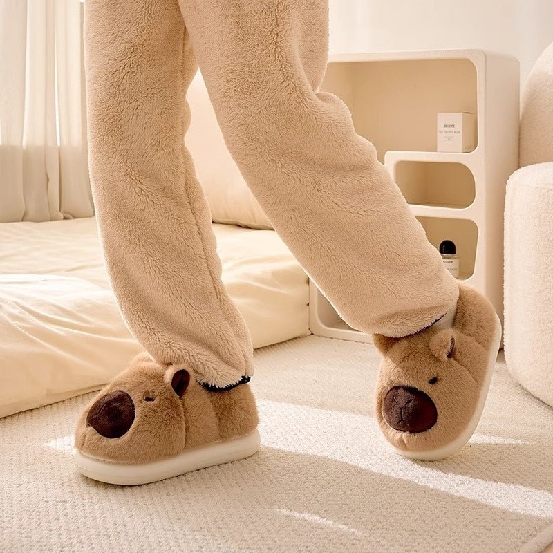 Capabala Cute Plush Platform Heel Covered Outdoor Warm Slippers $35.33 Dana Fashion Color: Bag Heel Beige Size: 36to37 Women's clothing Product information: Lining material: Other Color: brown, beige, brown half slippers, beige half slippers Heel height: