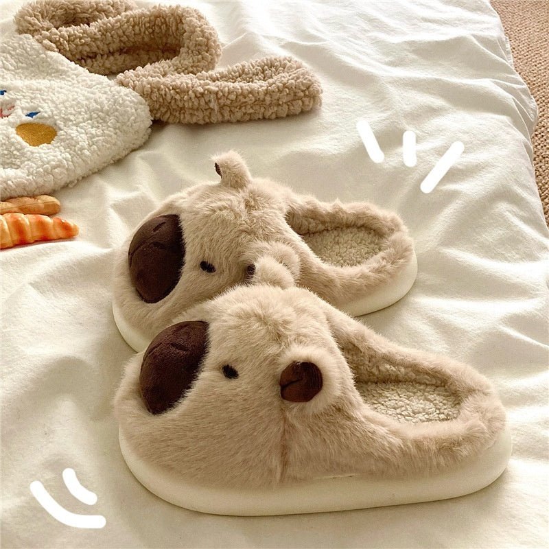Capabala Cute Plush Platform Heel Covered Outdoor Warm Slippers $34.98 Dana Fashion Color: Beige Half Slippers Size: 36to37 Women's clothing Product information: Lining material: Other Color: brown, beige, brown half slippers, beige half slippers Heel hei
