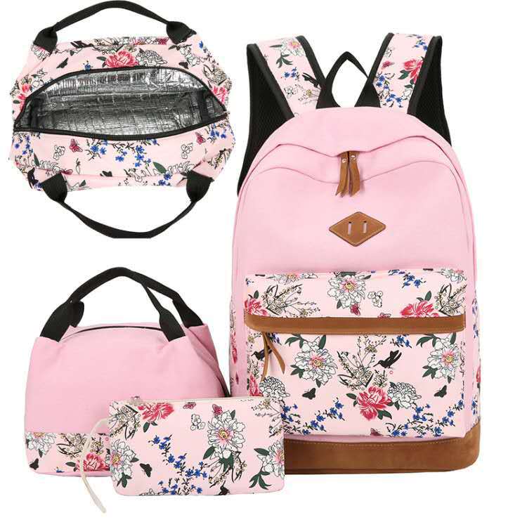 Casual Backpack Three-piece Large Capacity Student Schoolbag Japanese Style $40.50 Dana Fashion Color: All Black Color Women's Bags Product information: Lining texture: Polyester Applicable scenarios: Business travel Color: pink stitching, full pink color