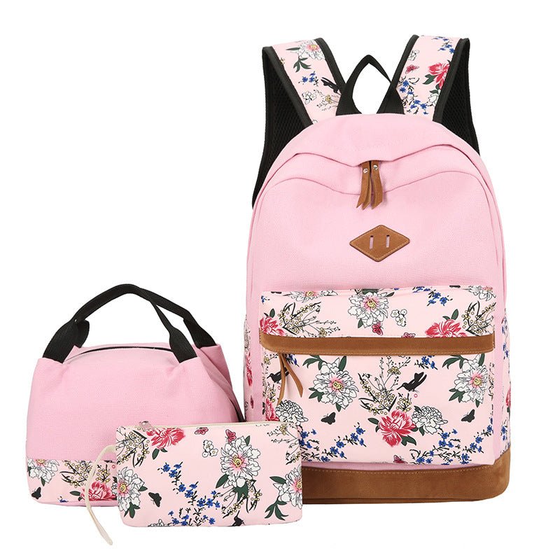 Casual Backpack Three-piece Large Capacity Student Schoolbag Japanese Style $40.50 Dana Fashion Color: Pink Stitching Women's Bags Product information: Lining texture: Polyester Applicable scenarios: Business travel Color: pink stitching, full pink color,
