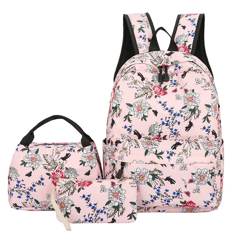 Casual Backpack Three-piece Large Capacity Student Schoolbag Japanese Style $40.50 Dana Fashion Color: Full Pink Color Women's Bags Product information: Lining texture: Polyester Applicable scenarios: Business travel Color: pink stitching, full pink color