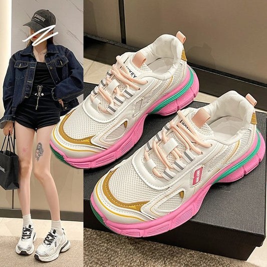 Casual Sneaker Women's All-match Mesh Surface Platform $37.50 Dana Fashion Color: Black size: 35 Women's shoes Product information: Pattern: solid color Lining material: Mesh Color: black, pink Upper height: Mid-top Heel height: flat heel Heel shape: flat