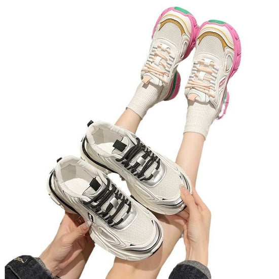 Casual Sneaker Women's All-match Mesh Surface Platform $37.50 Dana Fashion Color: Black size: 35 Women's shoes Product information: Pattern: solid color Lining material: Mesh Color: black, pink Upper height: Mid-top Heel height: flat heel Heel shape: flat