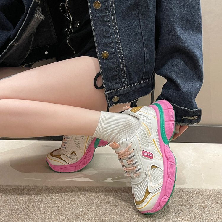 Casual Sneaker Women's All-match Mesh Surface Platform $37.50 Dana Fashion Color: Black size: 35 Women's shoes Product information: Pattern: solid color Lining material: Mesh Color: black, pink Upper height: Mid-top Heel height: flat heel Heel shape: flat