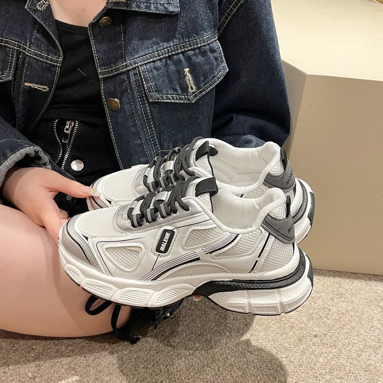 Casual Sneaker Women's All-match Mesh Surface Platform $37.50 Dana Fashion Color: Black size: 35 Women's shoes Product information: Pattern: solid color Lining material: Mesh Color: black, pink Upper height: Mid-top Heel height: flat heel Heel shape: flat