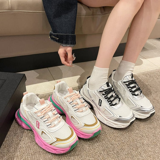 Casual Sneaker Women's All-match Mesh Surface Platform $37.50 Dana Fashion Color: Black size: 35 Women's shoes Product information: Pattern: solid color Lining material: Mesh Color: black, pink Upper height: Mid-top Heel height: flat heel Heel shape: flat