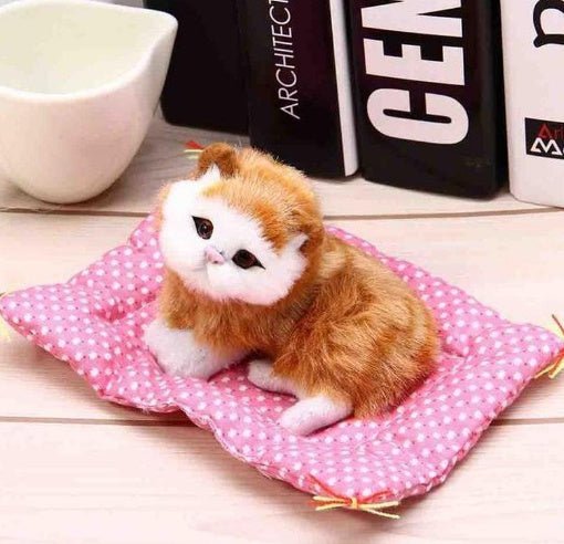 Cat Sleeping Doll With Meow Sound $18.11 Dana Fashion Color: Yellow2 Toys & Hobbies SIZE :17*14CM When you press the logo on your stomach, you will make a squeaking sound. It is dynamic, lifelike, soft and comfortable. Strong anti-destructive ability, not
