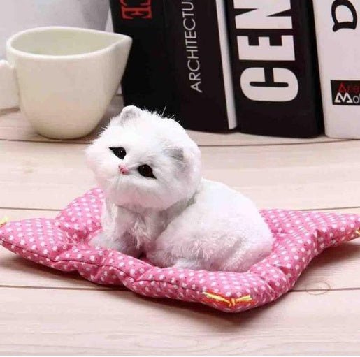 Cat Sleeping Doll With Meow Sound $18.11 Dana Fashion Color: White2 Toys & Hobbies SIZE :17*14CM When you press the logo on your stomach, you will make a squeaking sound. It is dynamic, lifelike, soft and comfortable. Strong anti-destructive ability, not