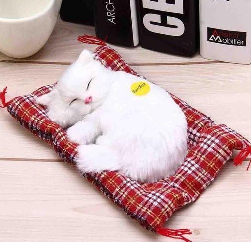 Cat Sleeping Doll With Meow Sound $18.11 Dana Fashion Color: White Toys & Hobbies SIZE :17*14CM When you press the logo on your stomach, you will make a squeaking sound. It is dynamic, lifelike, soft and comfortable. Strong anti-destructive ability, not e