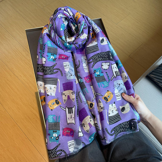 Cute Female Cat Picture Cotton And Linen Scarf