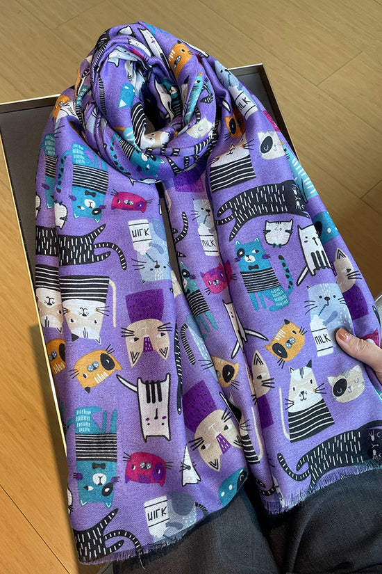 Cute Female Cat Picture Cotton And Linen Scarf