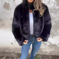Fashion Stand Collar Plush Jacket Winter Casual Turtleneck Zipper Coat Fleece Tops Women's Clothing - DanaFashionstore