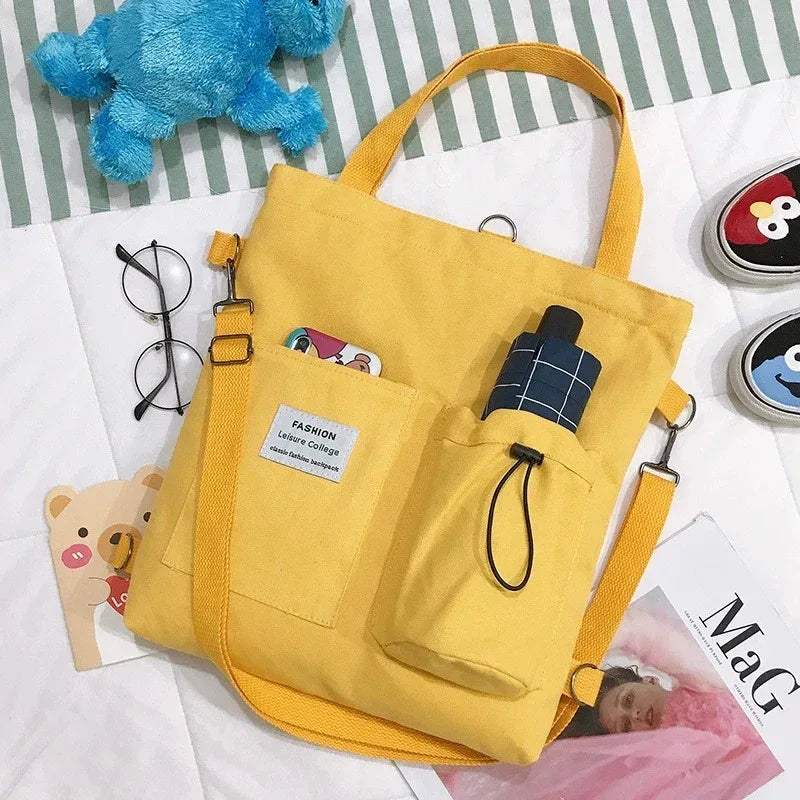 Harajuku Canvas Bags Students Handbag With Pockets Preppy Buckpack Shoulder Bag For Women Shoolbags - DanaFashionstore