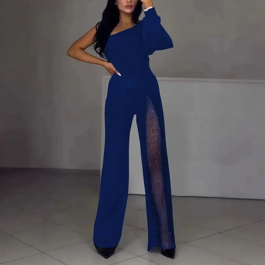 Oblique Shoulder High Slit Jumpsuit 2026 - Fall Winter Sexy Jumpsuit - DanaFashionstore
