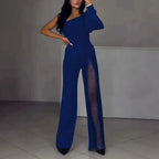 Oblique Shoulder High Slit Jumpsuit 2026 - Fall Winter Sexy Jumpsuit - DanaFashionstore