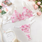 Blue Embroidered Bra Low-cut Sexy Lingerie With Steel Ring - DanaFashionstore